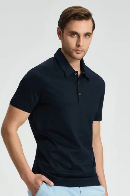 Merserize Pamuk Lacivert Polo Yaka T-Shirt