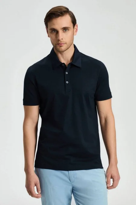 Merserize Pamuk Lacivert Polo Yaka T-Shirt