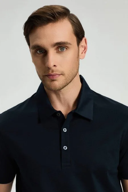 Merserize Pamuk Lacivert Polo Yaka T-Shirt
