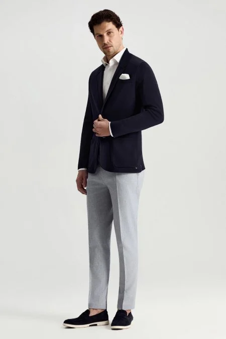 Merserize Pamuk Lacivert Triko Blazer Ceket