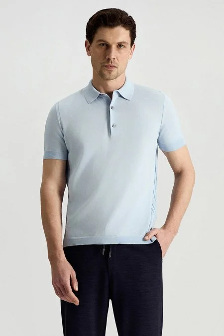 Merserize Pamuk Mavi Essential Triko Polo