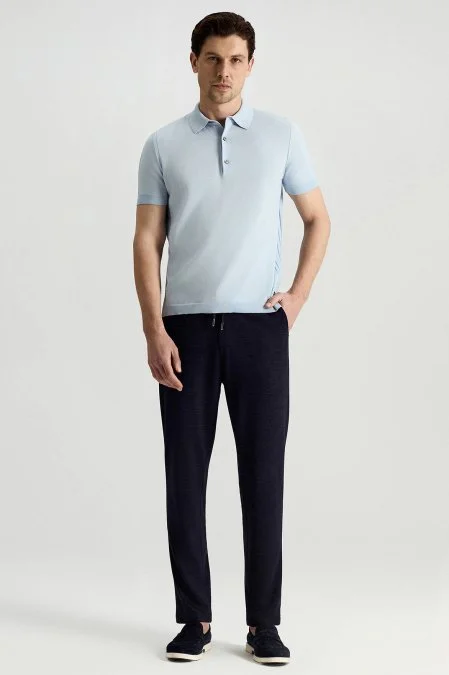 Merserize Pamuk Mavi Essential Triko Polo