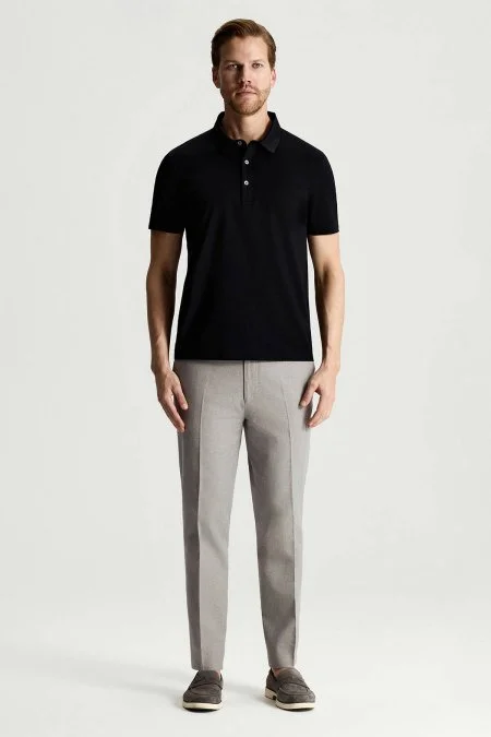 Merserize Pamuk Siyah Polo Yaka T-Shirt