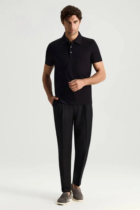 Merserize Pamuk Siyah Polo Yaka T-Shirt