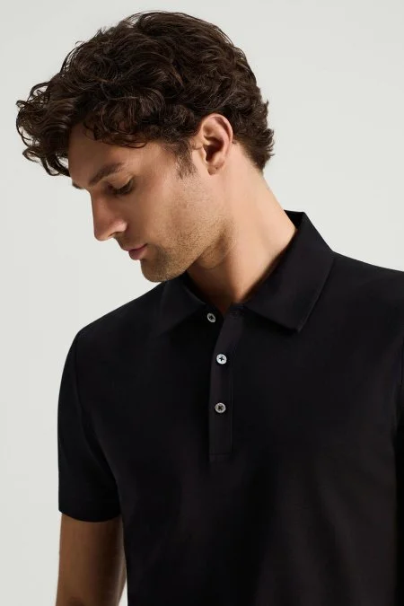 Merserize Pamuk Siyah Polo Yaka T-Shirt