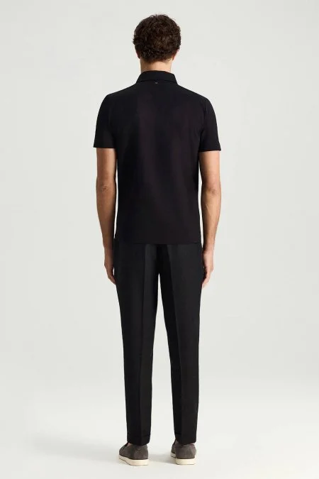 Merserize Pamuk Siyah Polo Yaka T-Shirt