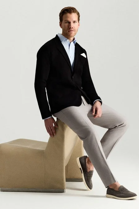 Merserize Pamuk Siyah Triko Blazer Ceket