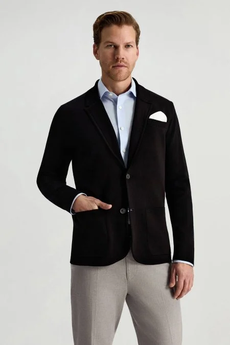 Merserize Pamuk Siyah Triko Blazer Ceket