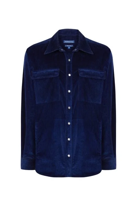 Metal Düğmeli Lacivert Kadife Ceket Gömlek