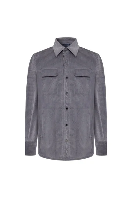 Metal Düğmeli Pamuk Açık Gri Çocuk Gömlek