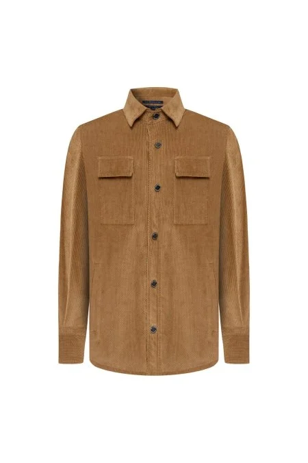 Metal Düğmeli Pamuk Camel Çocuk Gömlek