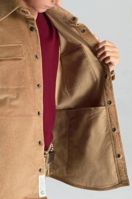 Metal Düğmeli Pamuk Camel Çocuk Gömlek