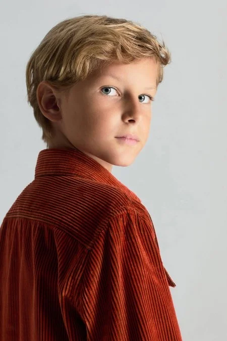 Metal Düğmeli Turuncu Kadife Çocuk Gömlek