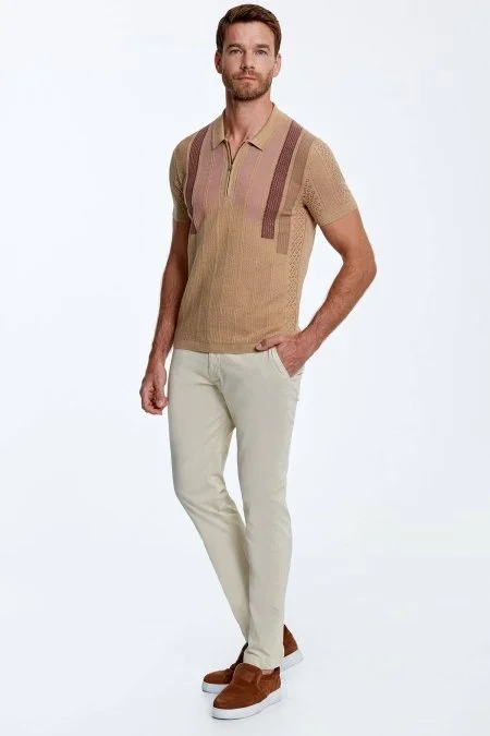 Mikro Desen Saf Pamuk Kum Rengi Triko Polo