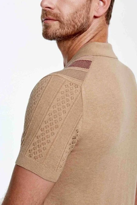 Mikro Desen Saf Pamuk Kum Rengi Triko Polo