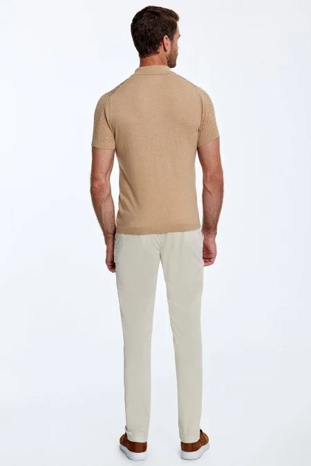 Mikro Desen Saf Pamuk Kum Rengi Triko Polo