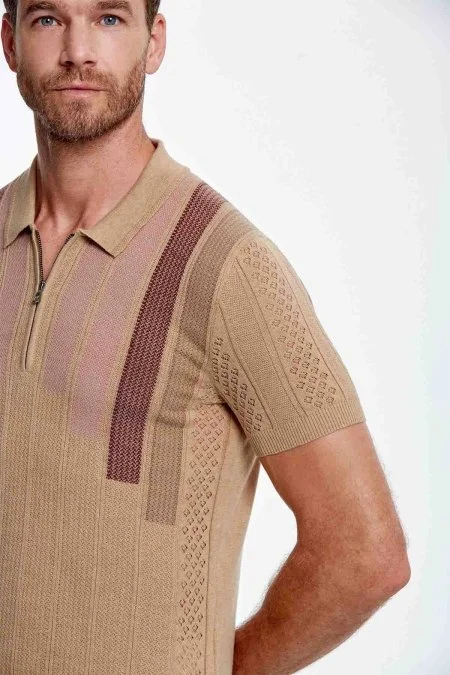 Mikro Desen Saf Pamuk Kum Rengi Triko Polo