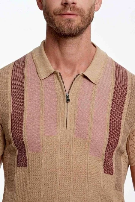 Mikro Desen Saf Pamuk Kum Rengi Triko Polo