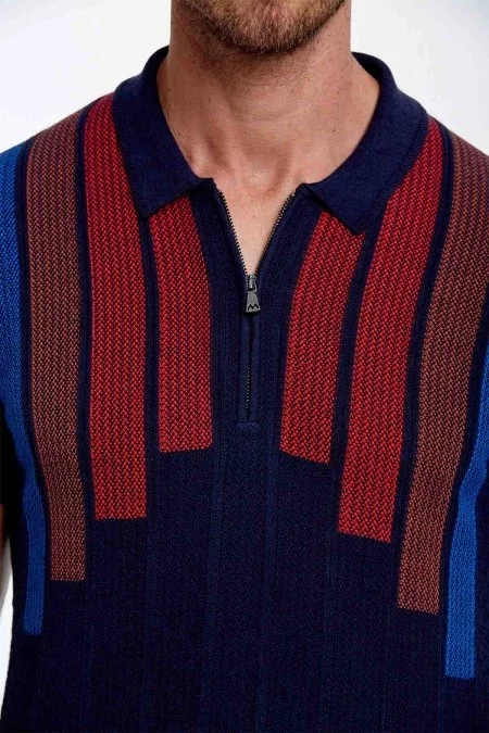 Mikro Desen Saf Pamuk Lacivert Triko Polo