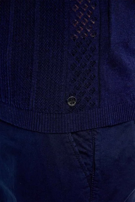 Mikro Desen Saf Pamuk Lacivert Triko Polo