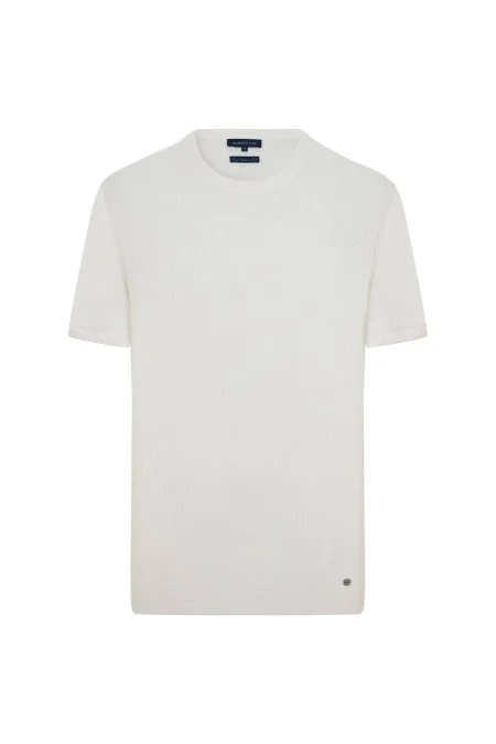 Modal Pamuk Karışım Fitilli Örgü Detaylı Beyaz T-Shirt