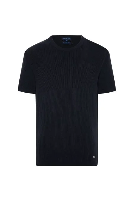 Modal Pamuk Karışım Fitilli Örgü Detaylı Siyah T-Shirt