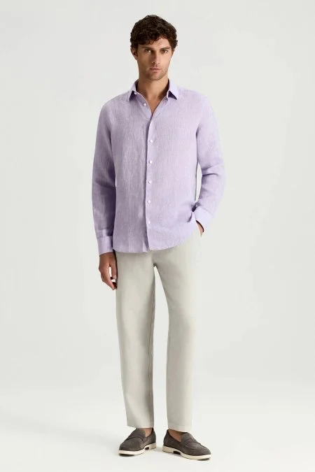 Mor Saf Keten Spor Gömlek