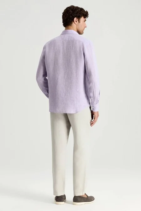 Mor Saf Keten Spor Gömlek