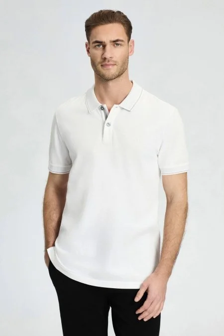 Vintage Görünümlü Kırık Beyaz Polo Yaka T-Shirt