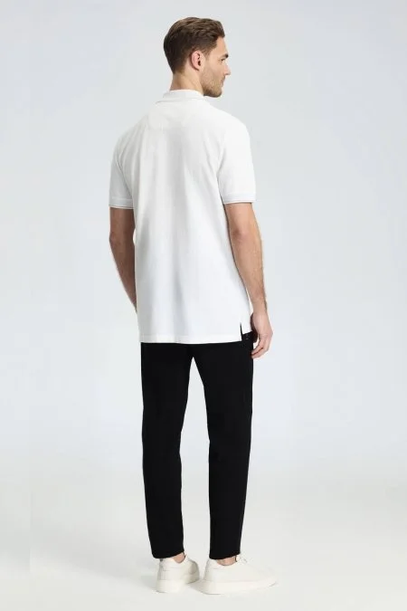 Vintage Görünümlü Kırık Beyaz Polo Yaka T-Shirt