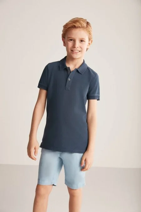 Vintage Görünümlü Lacivert Polo Yaka Çocuk T-Shirt