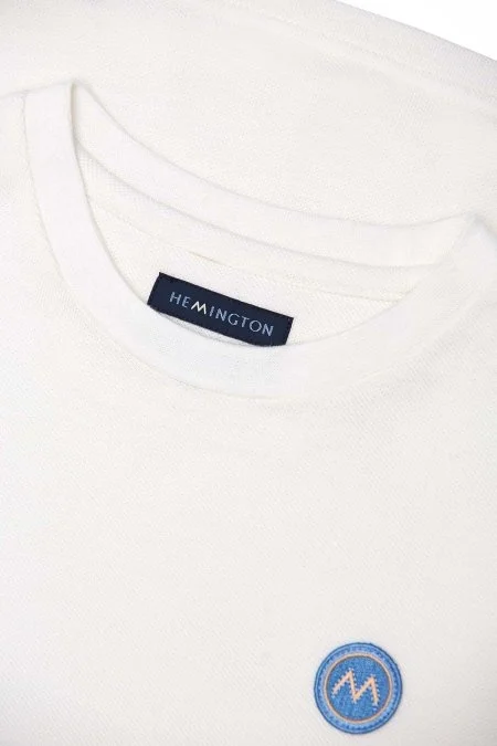 Nakış Logolu Pike Örgü Bisiklet Yaka Kırık Beyaz Çocuk T-Shirt