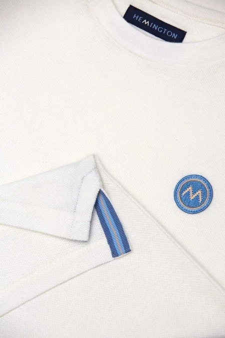 Nakış Logolu Pike Örgü Bisiklet Yaka Kırık Beyaz Çocuk T-Shirt