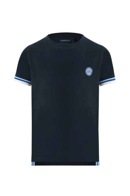 Nakış Logolu Pike Örgü Bisiklet Yaka Lacivert Çocuk T-Shirt