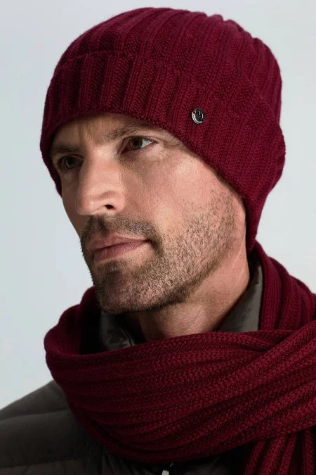 Örgü Desenli Merino Yün Bordo Atkı