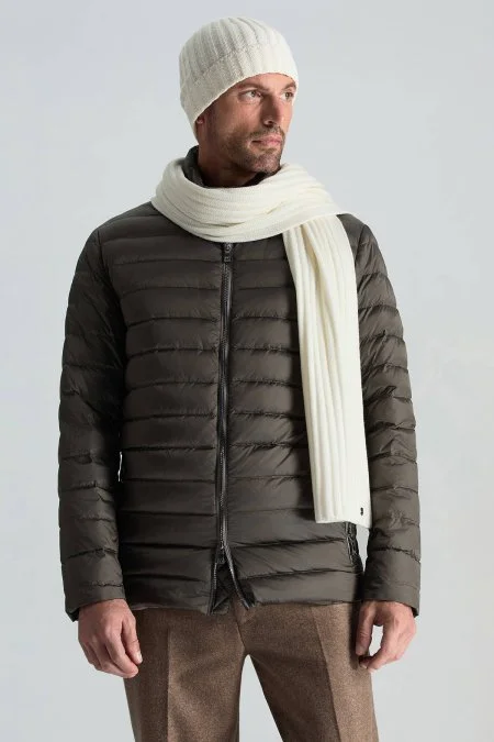 Örgü Desenli Merino Yün Ekru Atkı