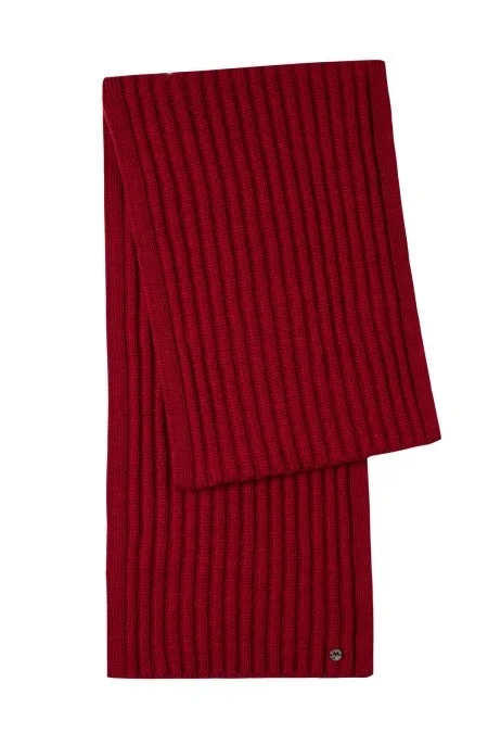 Örgü Desenli Merino Yün Kırmızı Atkı