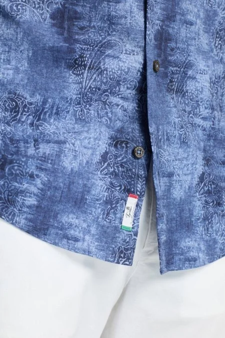Paisley Desen Koyu Mavi Pamuk Gömlek
