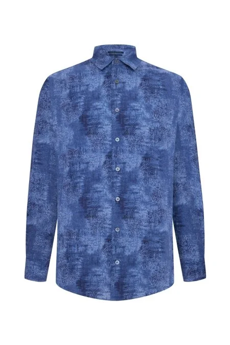 Paisley Desen Koyu Mavi Pamuk Gömlek