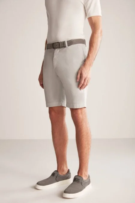 Açık Gri Pamuk Chino Bermuda Şort