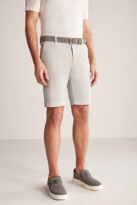 Açık Gri Pamuk Chino Bermuda Şort