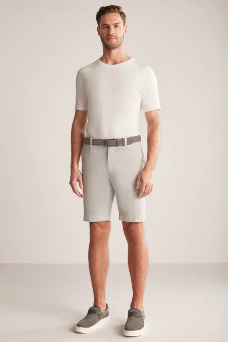 Açık Gri Pamuk Chino Bermuda Şort