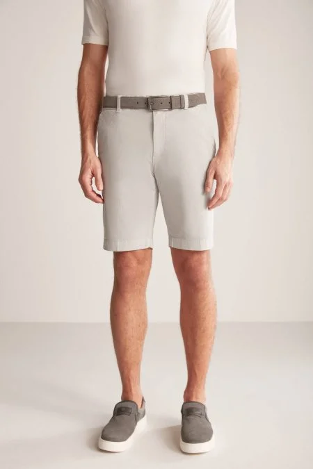Açık Gri Pamuk Chino Bermuda Şort