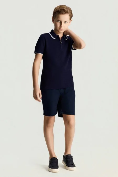 Lacivert Pamuk Chino Çocuk Bermuda Şort