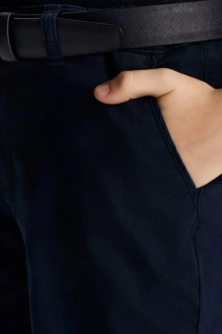 Lacivert Pamuk Chino Çocuk Bermuda Şort