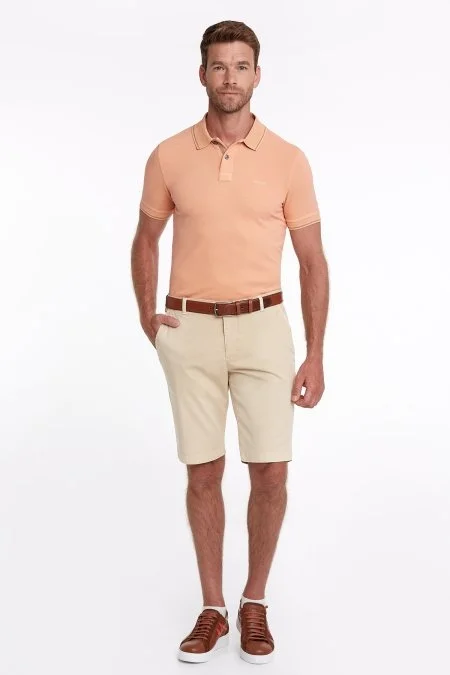 Kum Rengi Pamuk Chino Bermuda Şort
