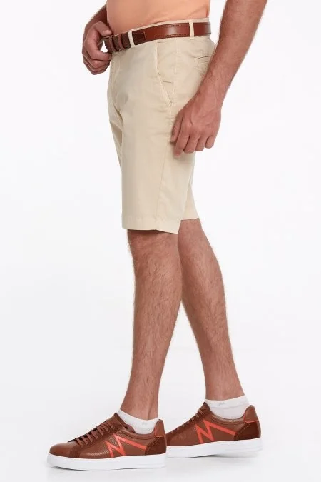 Kum Rengi Pamuk Chino Bermuda Şort