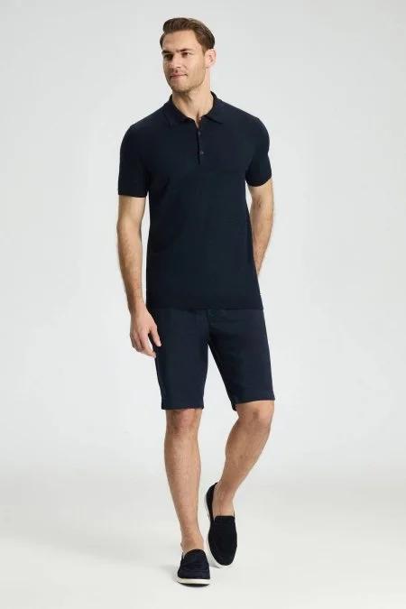 Lacivert Pamuk Chino Bermuda Şort