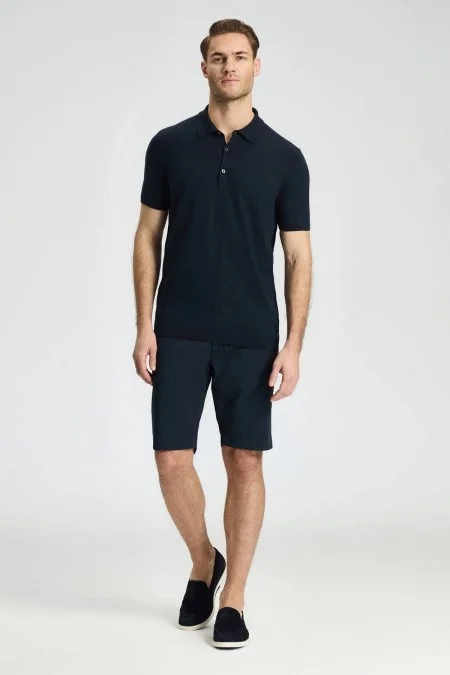 Lacivert Pamuk Chino Bermuda Şort