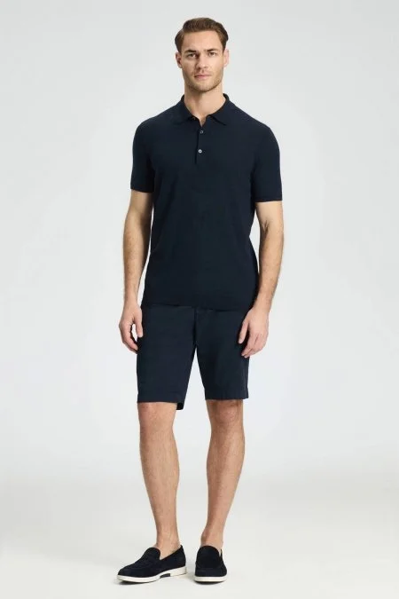 Lacivert Pamuk Chino Bermuda Şort